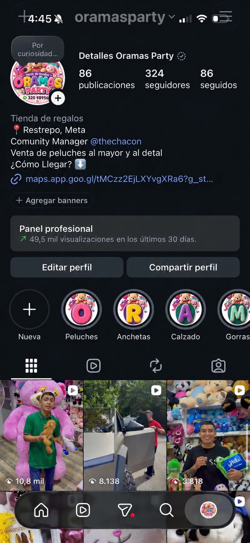 Perfil de Instagram despues: 324 seguidores y 49.500 visualizaciones en 30 dias